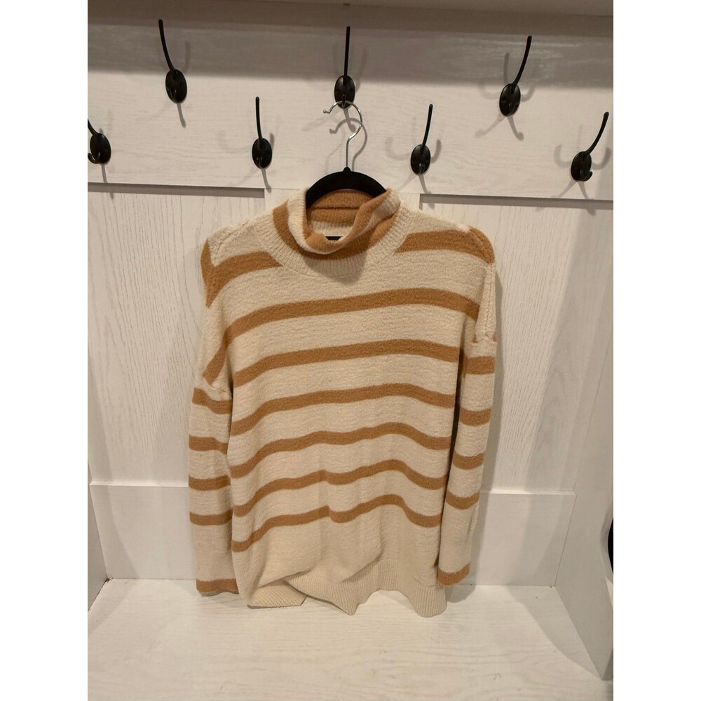 Express super soft small oversized tan white stripe sweater
